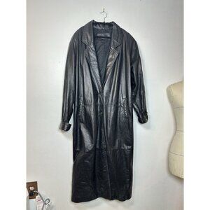 VTG Jacqueline Ferrar Maxi Coat duster Leather 90's Lined Womens M y2k goth glam